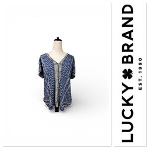 Lucky Brand tribal print blue short sleeve top size XL